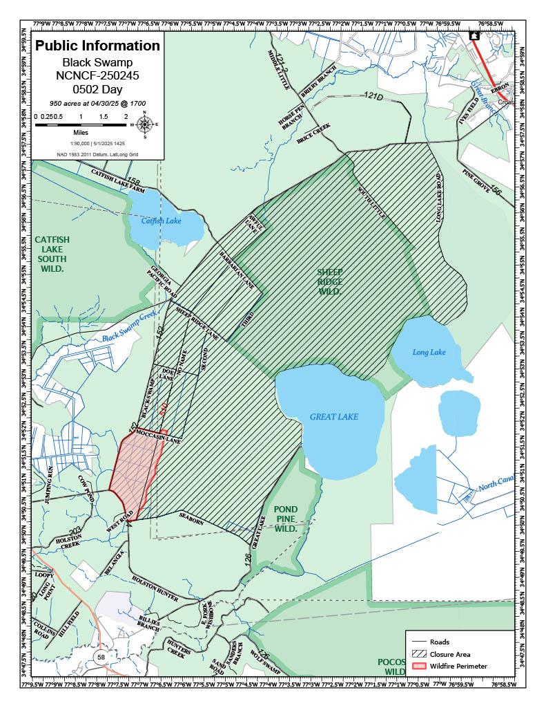 Map describing the Black Swamp Fire May 2