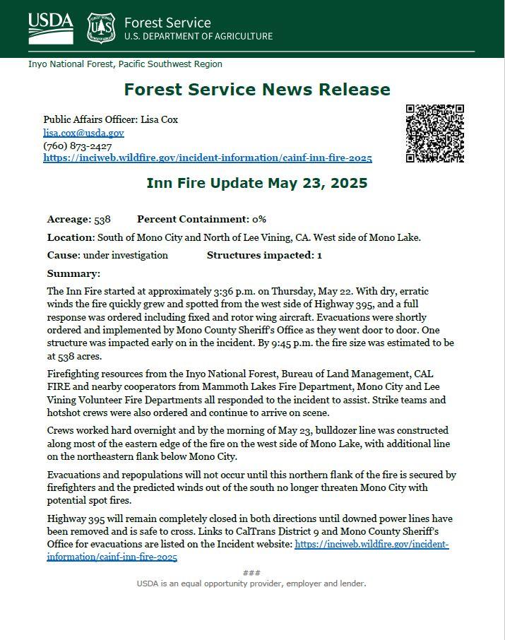 Inn Fire News Release 