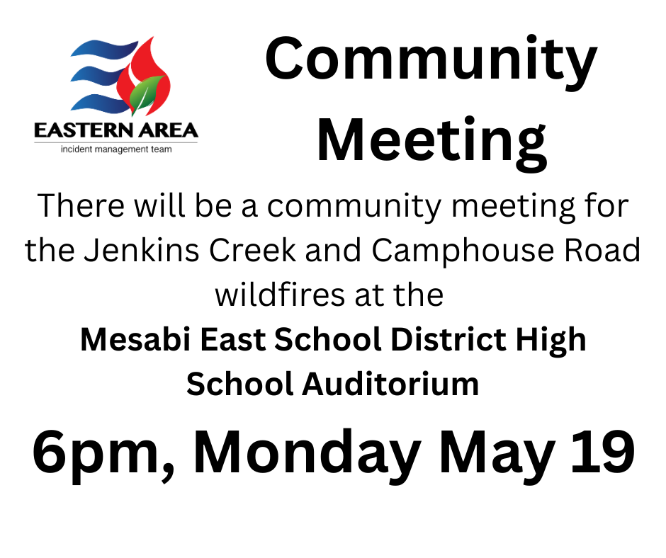 Camp House & Jenkins Fire Community Meeting Announcement for May 19, 2025