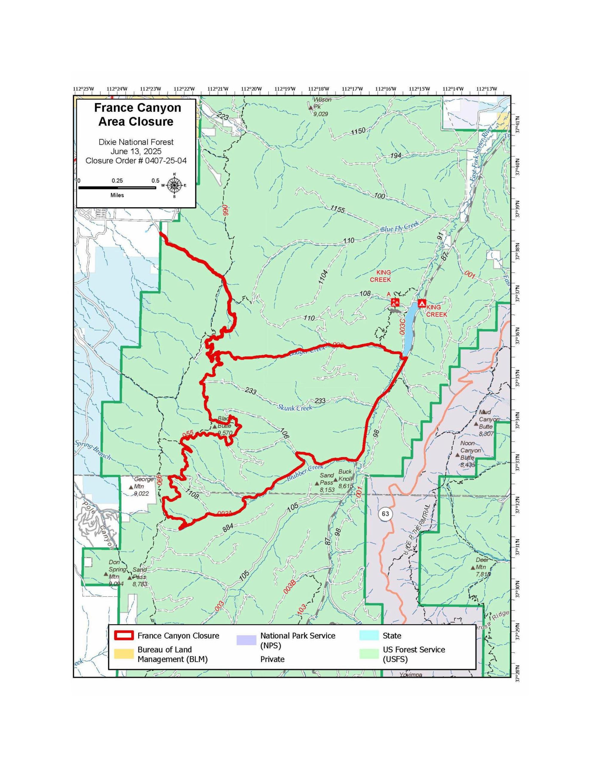France Canyon fire closure map