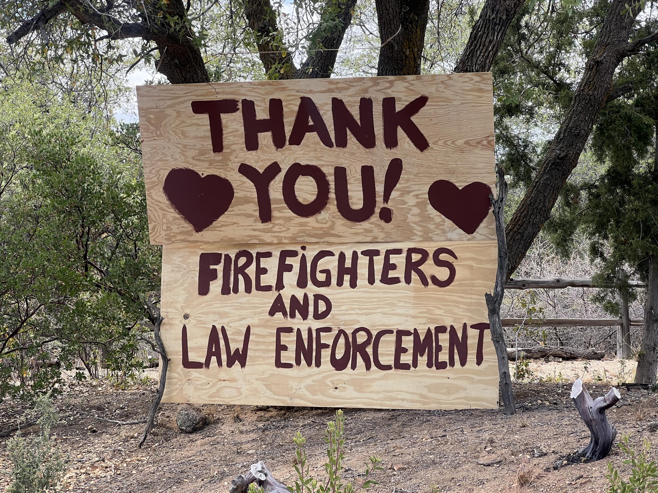 Sign thanking firefighters and law enforcement