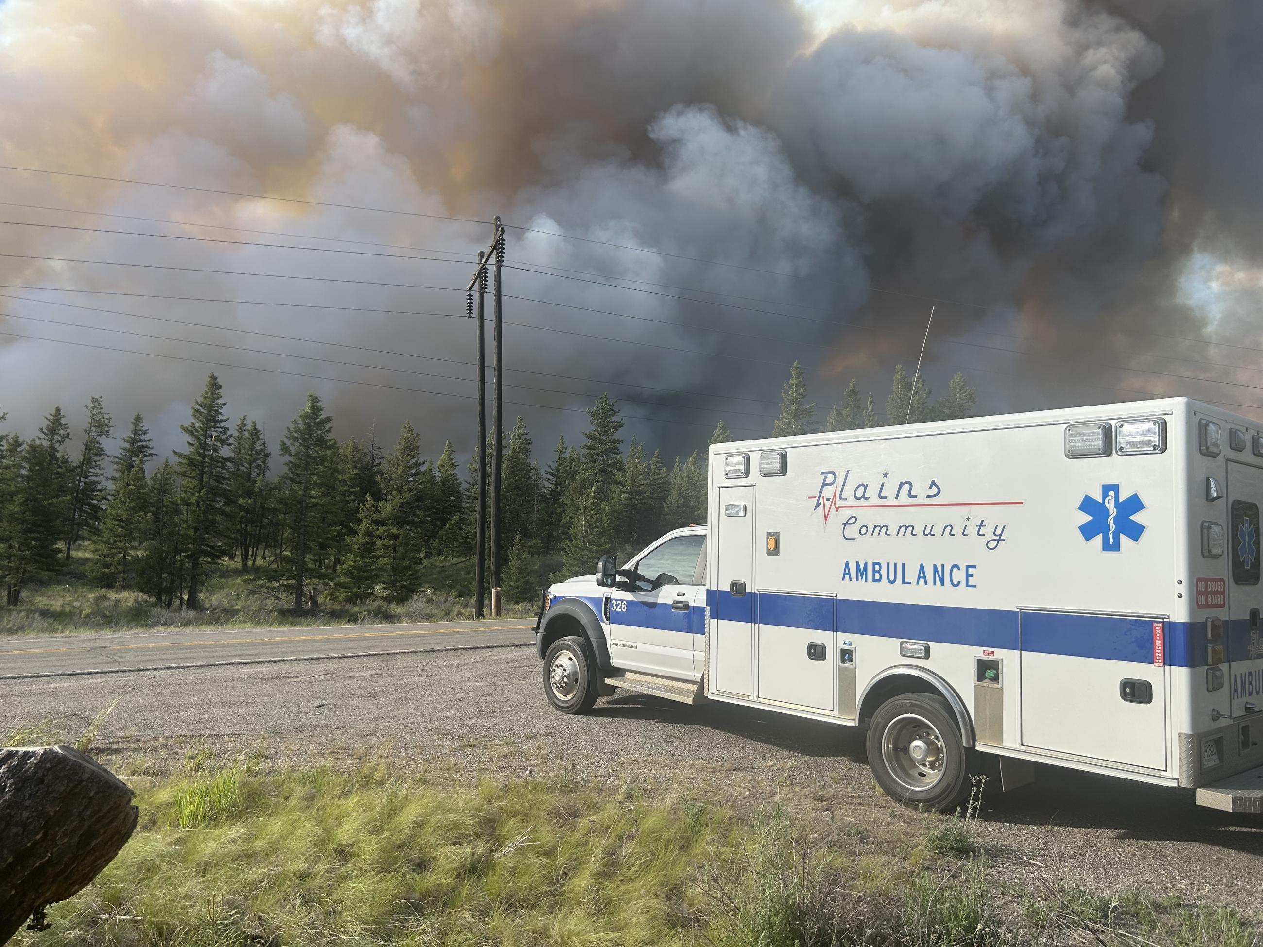 Plains Community Ambulance staged during initial attack