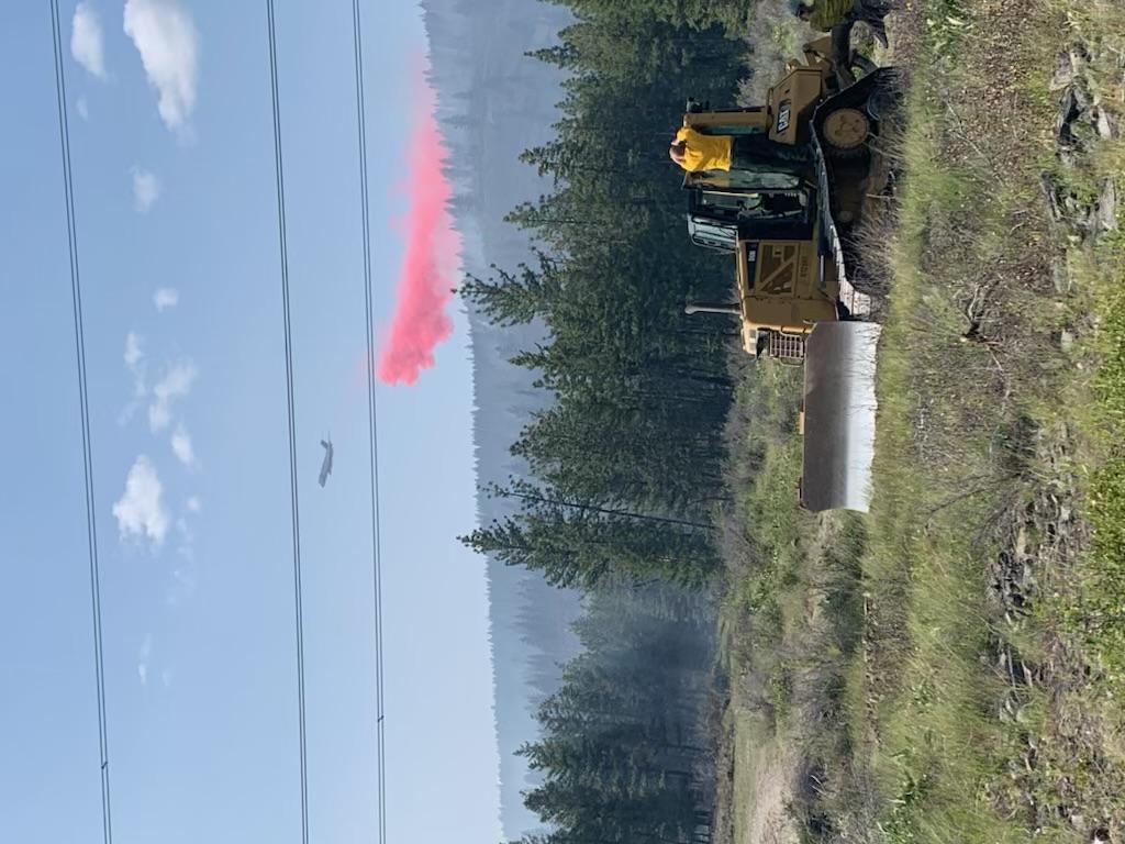 Banana Lake Fire retardant drop with dozer in the foreground