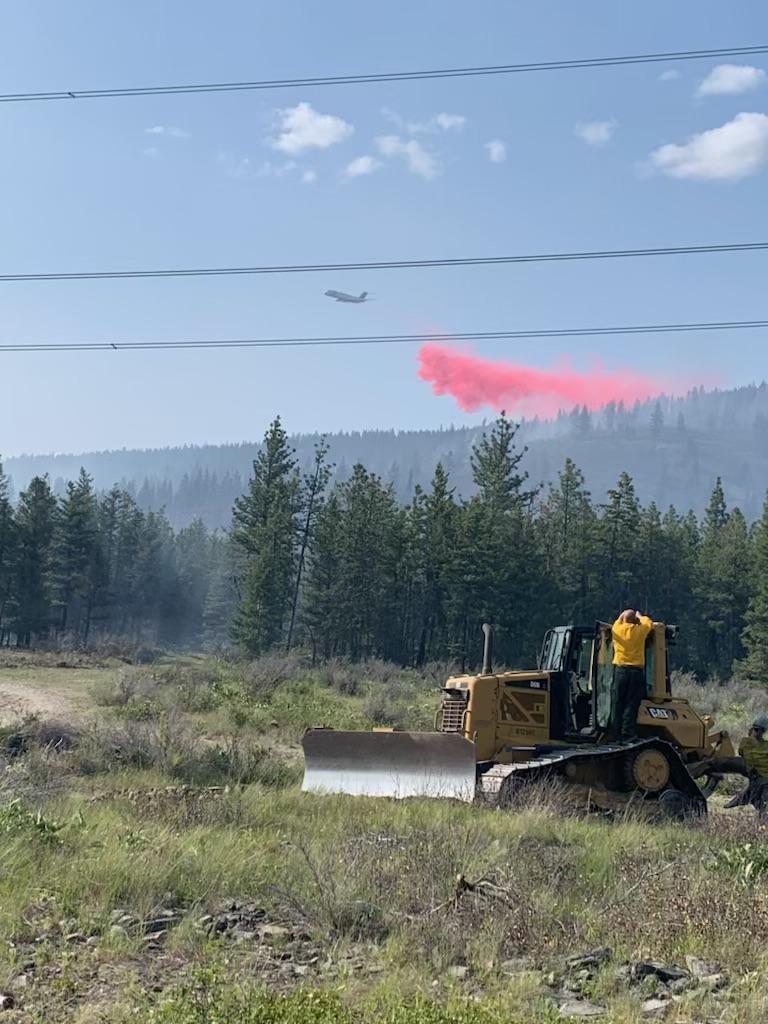 Banana Lake Fire retardant drop with dozer in the foreground