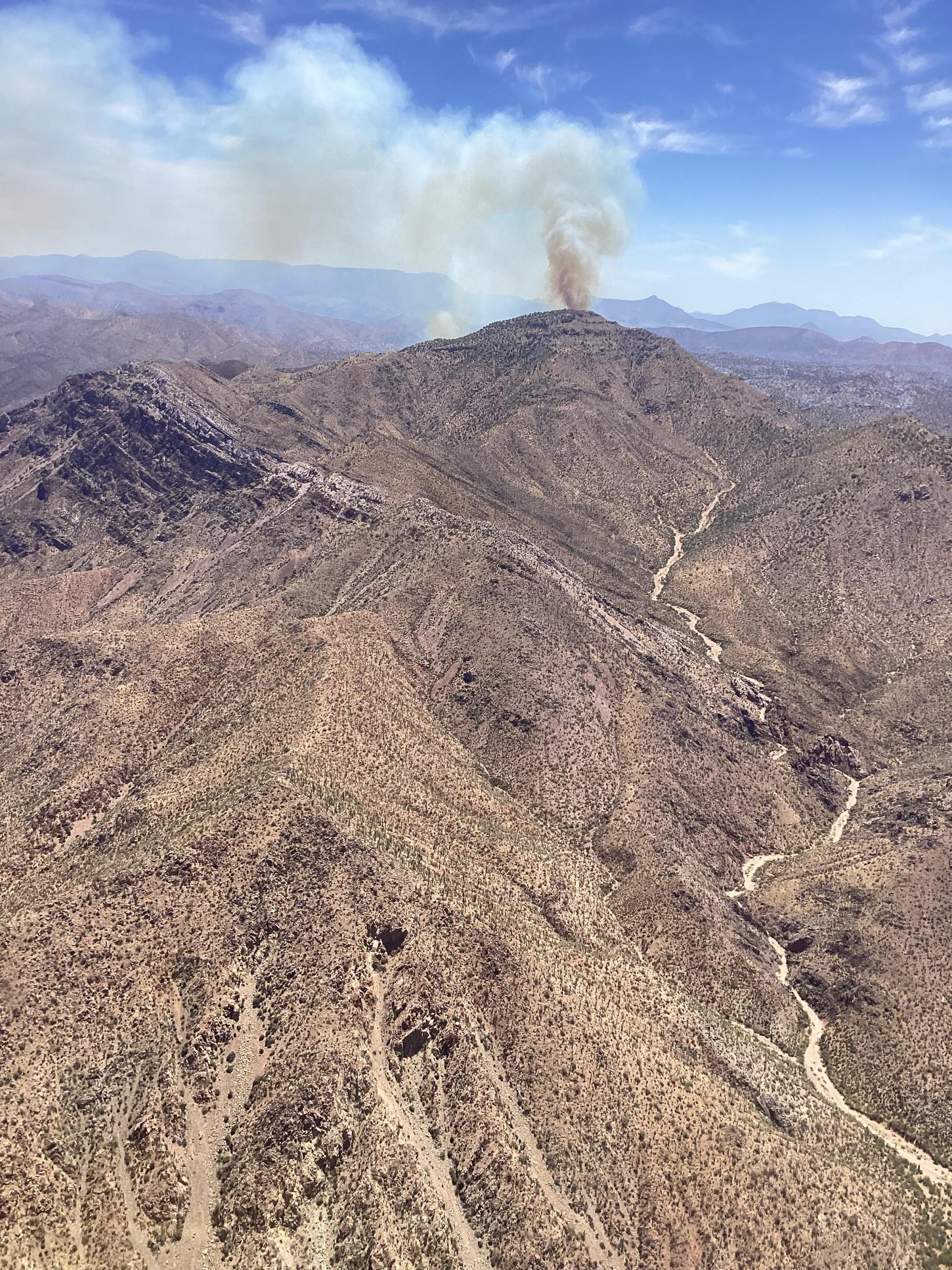 Aerial view of smoke moving into Salt River Canyon Wilderness 062226