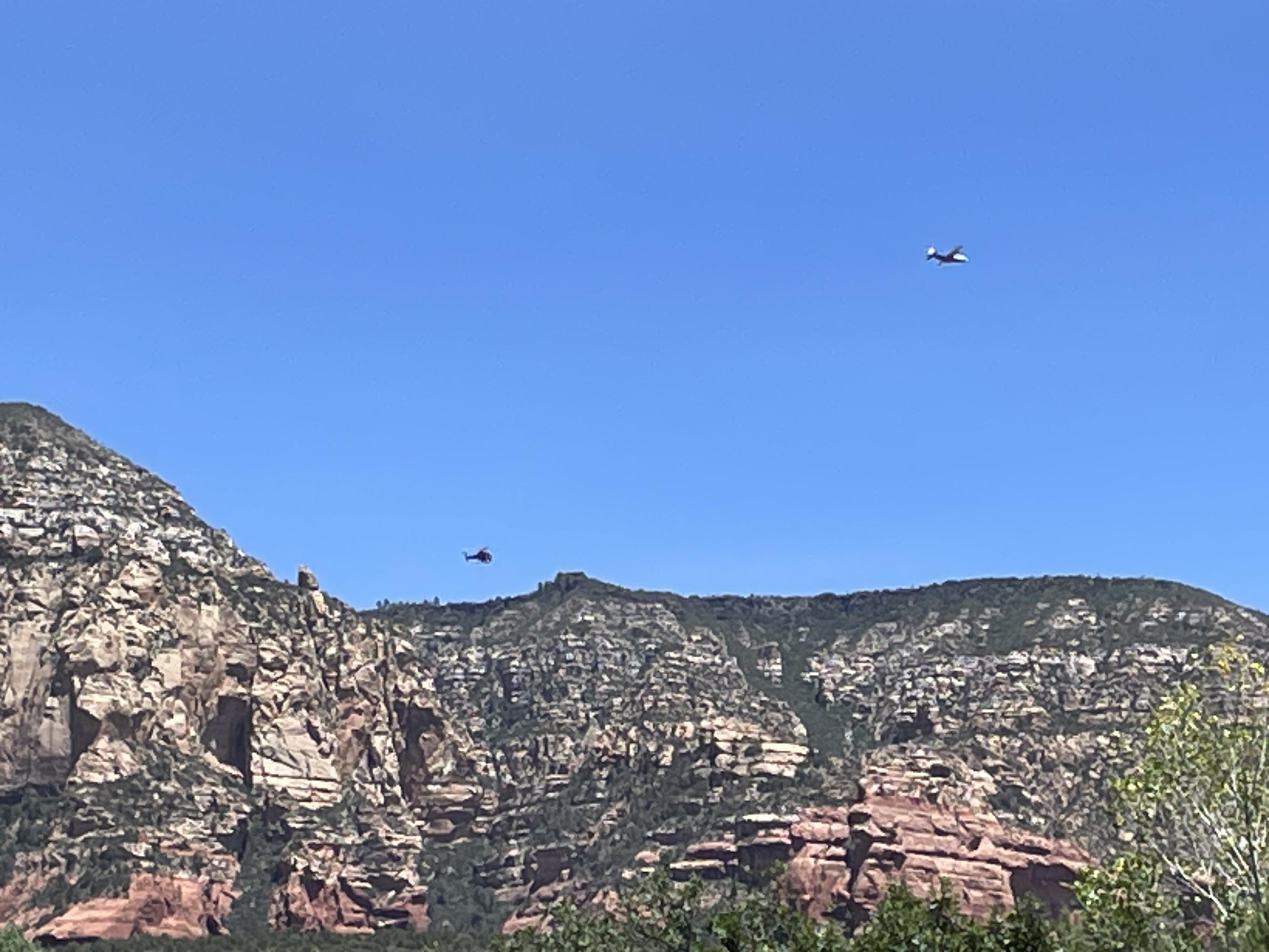 Large Air Tanker and Helicopter Work the Pocket Fire