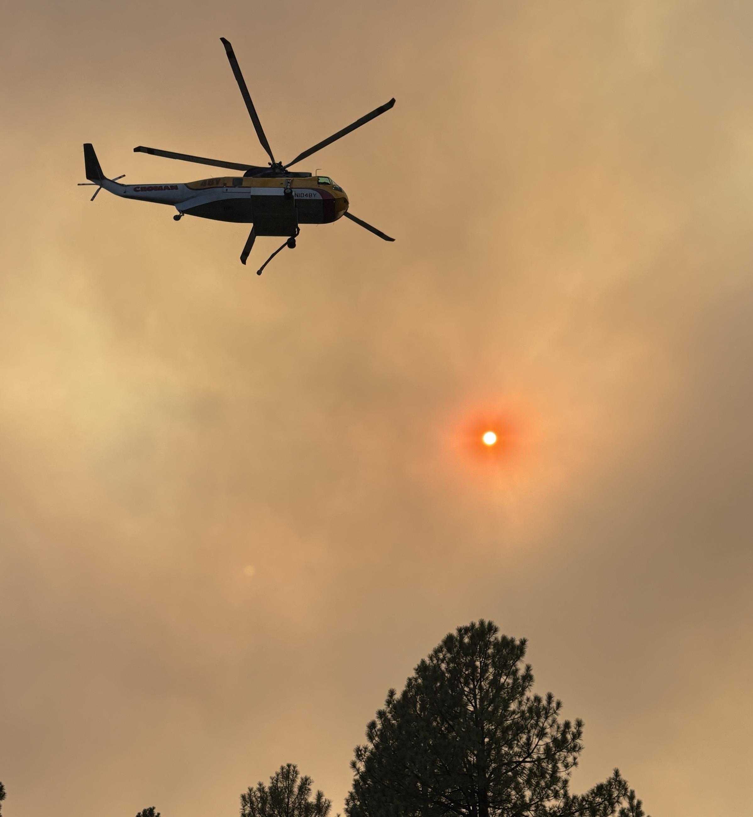 Helicopter Working in Smokey Conditions