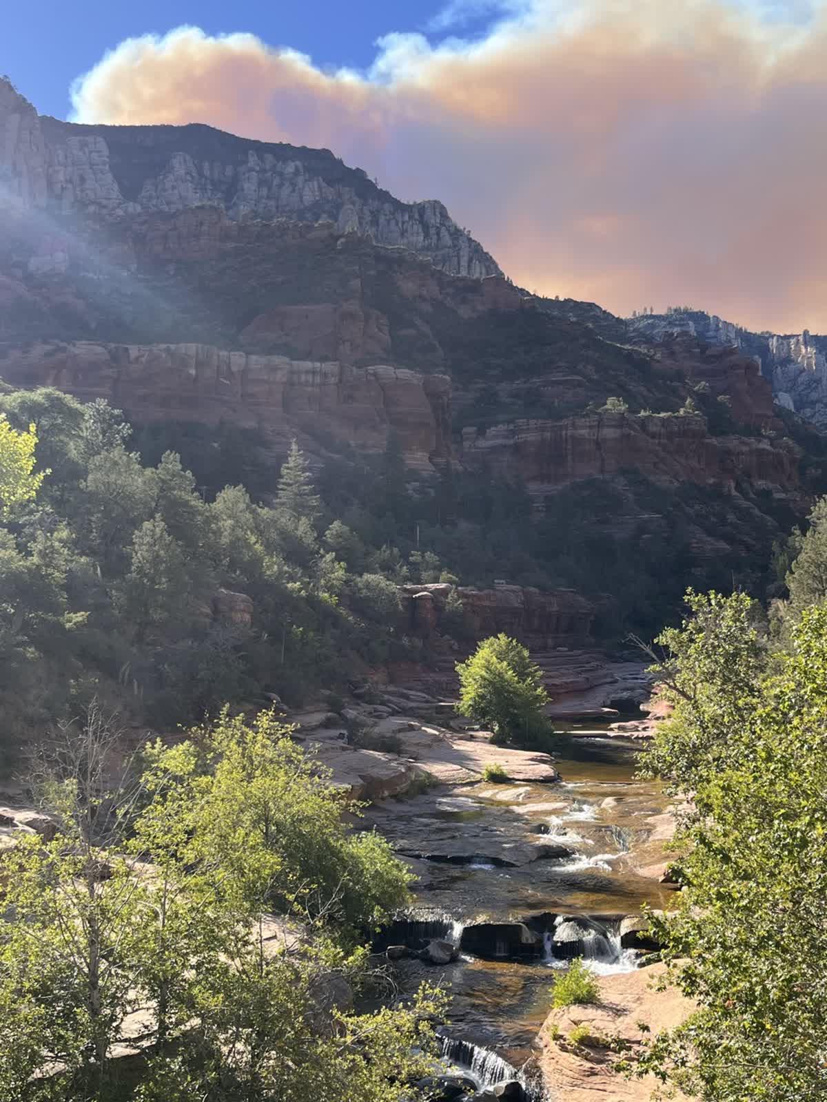 Slide Rock Canyon With Smoke in the Background