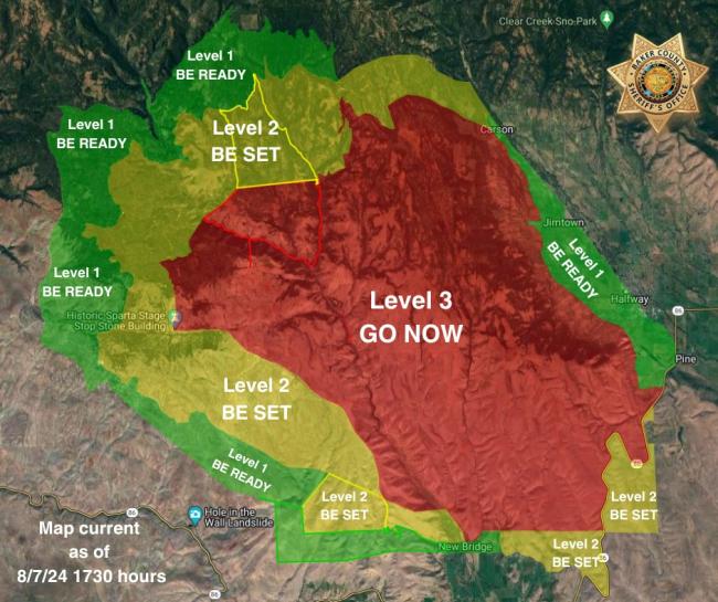 August 7, 2024 | Evacuation Map | Town Gulch Fire