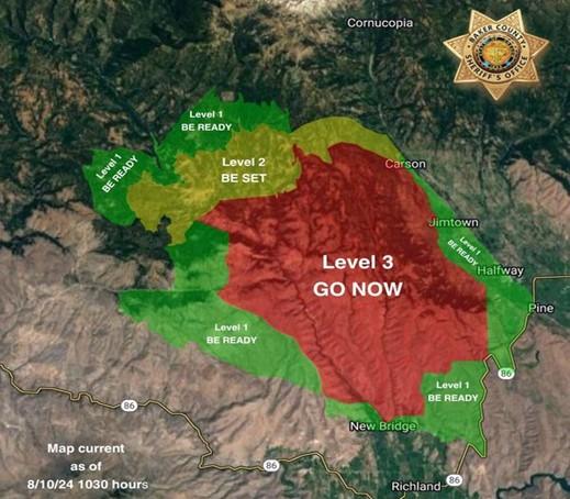 August 10, 2024 | Evacuation Map | Town Gulch Fire